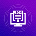 JSON file download icon with computer, vector