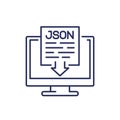 JSON file download line icon with computer