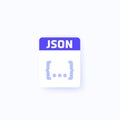 JSON file format icon for apps, vector