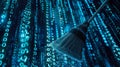 Json visualizing data cleansing a broom sweeping away binary code for cybersecurity protection