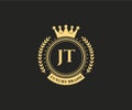 JT Initial Letter Gold calligraphic feminine floral hand drawn heraldic monogram antique vintage style luxury logo design Premium Royalty Free Stock Photo