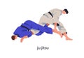 Ju-jitsu fighters in combat, battle. Jujutsu, Japanese martial art. Jiu-jitsu wrestlers fighting, wrestling in attacking