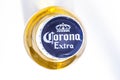 Juan Aldama, Zacatecas City. Mexico Jan 3, 2020. Top view of a Corona Beer. Grupo Modelo. Unionized beer go under strike; they Royalty Free Stock Photo