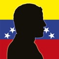 Juan GuaidÃÂ² portrait silhouette on the Venezuela flag