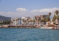 Juan-les-Pins, FRANCE - AUG 28, 2014: Coastline on the public beach