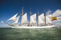 Juan Sebastian Elcano sailing in the bay of Cadiz, Spain