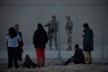 Juarez, Mexico 07-21-2023: migrants wait to be processed by the border patrol in front of the wall in American territory, to reque