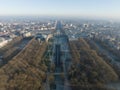 Jubelpark, Park of the Fiftieth Anniversary in Brussels, Belgium. Europe. Urban monumental park, aerial drone overhead