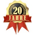 Jubilee button with banner and ribbons for 20 years Royalty Free Stock Photo