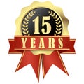 Jubilee button with banner and ribbons for 15 years Royalty Free Stock Photo