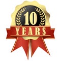 Jubilee button with banner and ribbons for 10 years Royalty Free Stock Photo