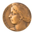 Jubilee medal large desktop medallion famous Russian actress Vera Fedorovna Komissarzhevskaya close-up illustrative editorial