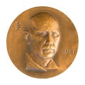 Jubilee medal large desktop medallion famous Russian Soviet writer Alexander Serafimovich close-up illustrative editorial