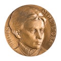 Jubilee medal large desktop medallion famous Russian theater actress Pelageya Antipievna Strepetova close-up illustrative