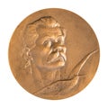 Jubilee medal large desktop medallion famous Russian writer, poet, playwright Maxim Gorky close-up illustrative editorial