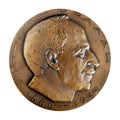 Jubilee medal large desktop medallion french writer Romain Rolland close-up illustrative editorial
