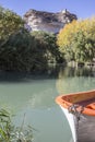 Jucar river, boat of recreation in small lagoon in the central p