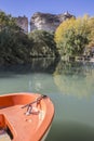 Jucar river, boat of recreation in small lagoon in the central p