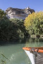 Jucar river, boat of recreation in small lagoon in the central p