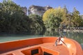 Jucar river, boat of recreation in small lagoon in the central p