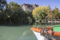 Jucar river, boat of recreation in small lagoon in the central p