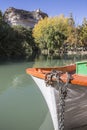 Jucar river, boat of recreation in small lagoon in the central p