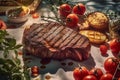 jucy beef steak cooking on the grill with rosemary