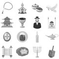 Judaism church traditional symbols icons set