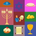 Judaism church traditional symbols icons set illustration