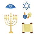 Judaism church traditional symbols icons set isolated illustration