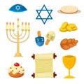Judaism church traditional symbols icons set vector illustration