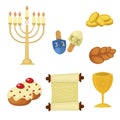 Judaism church traditional symbols icons set vector illustration