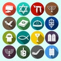 Judaism Icons Set Flat