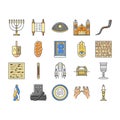 judaism jewish jew israel torah icons set vector