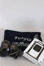 Judaism object tallit tefillin siddur for prayer Royalty Free Stock Photo
