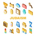 judaism religion jewish icons set vector