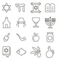 Judaism Religion & Religious Items Icons Thin Line Vector Illustration Set