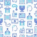 Judaism seamless pattern with thin line icons Royalty Free Stock Photo