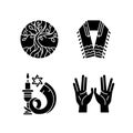 Judaism signs black glyph icons set on white space