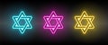 Judaism symbol neon vector icon.