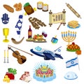 Judaism traditional symbols icons set and jewish symbols