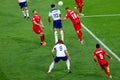 Jude Bellingham head the ball at goal during the match between England vs. Iran. Fifa World Cup Qatar 2022, Match 3 Royalty Free Stock Photo