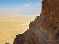 Judean desert view from Masada fortress mountain path, Israel Royalty Free Stock Photo