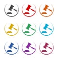 Judge or auction gavel icon, color set