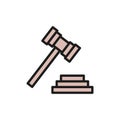 Judge or auction hammer, court gavel flat color icon. Royalty Free Stock Photo