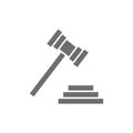 Judge or auction hammer, court gavel grey icon. Royalty Free Stock Photo