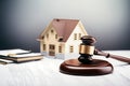 Judge auction and real estate concept. House model and hammer judge gavel. Foreclosure, bankruptcy Royalty Free Stock Photo