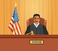 Judge black man in courtroom vector flat illustration