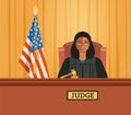 Judge black woman in courtroom vector flat illustration