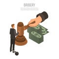 Judge bribery concept background, isometric style